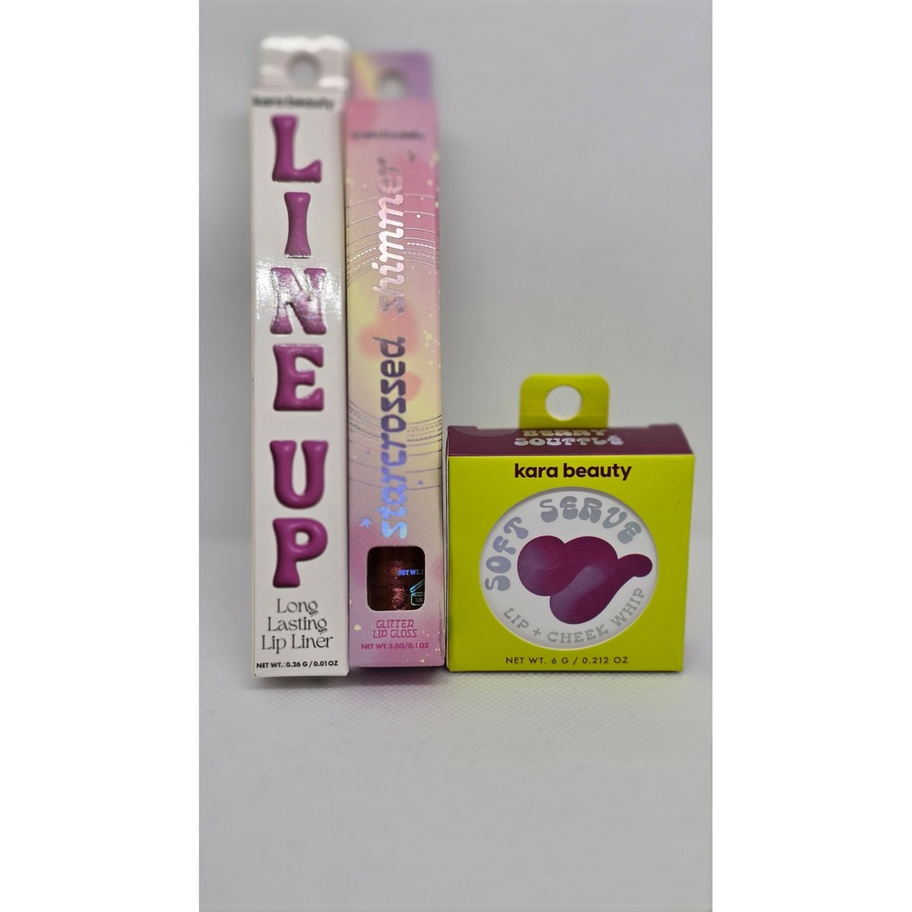 Kara Beauty 3pc Lip Set Berry Souffle Champagne Kiss Mila Lip Liner NIB